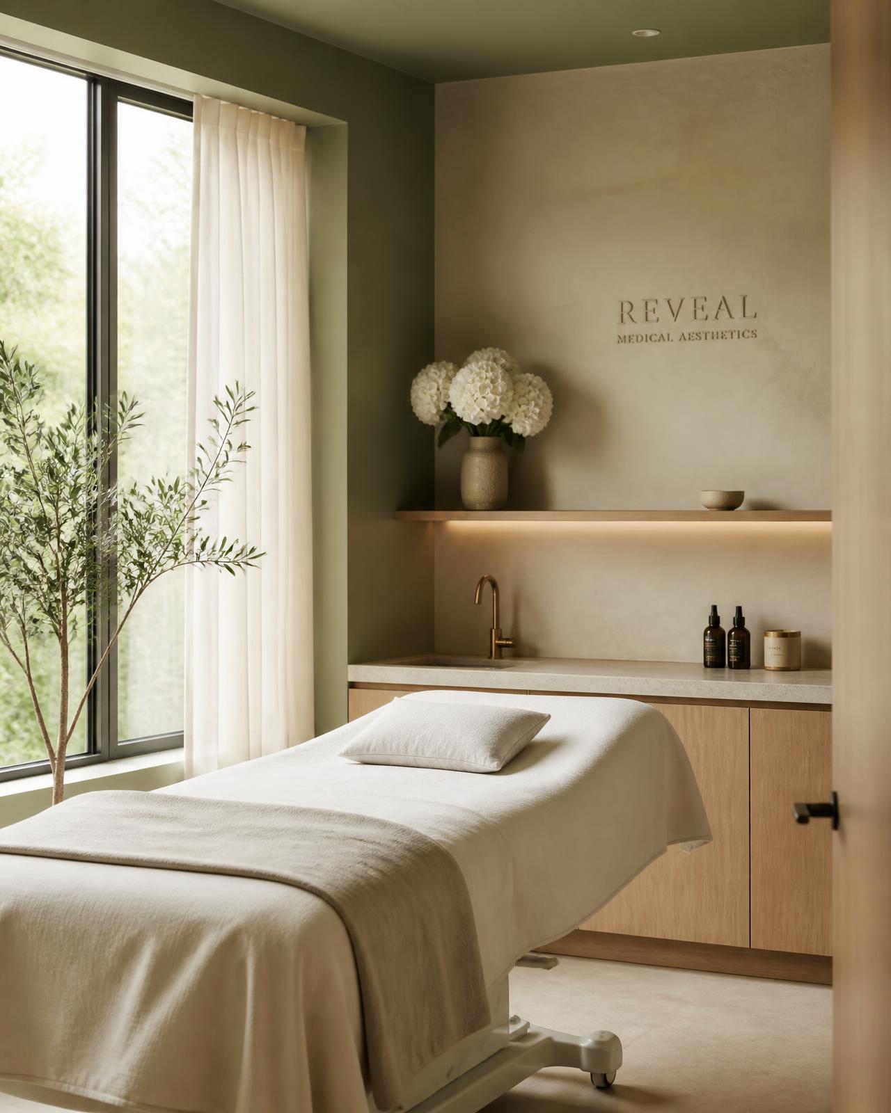 Calm treatment room in a modern aesthetic clinic